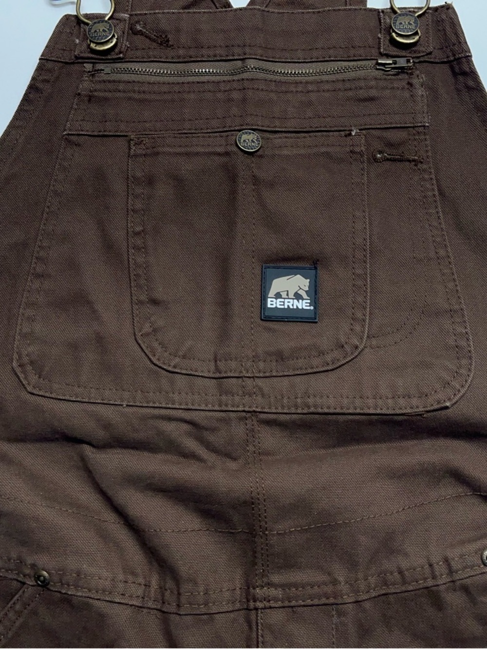 BERNE Double Knee Bib Overalls Mens 38x32 Heavy Weight Canvas Brown Workwear NEW - Picture 2 of 13